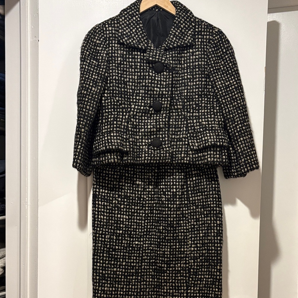Vintage Classic Black and Ivory Tweed Suit